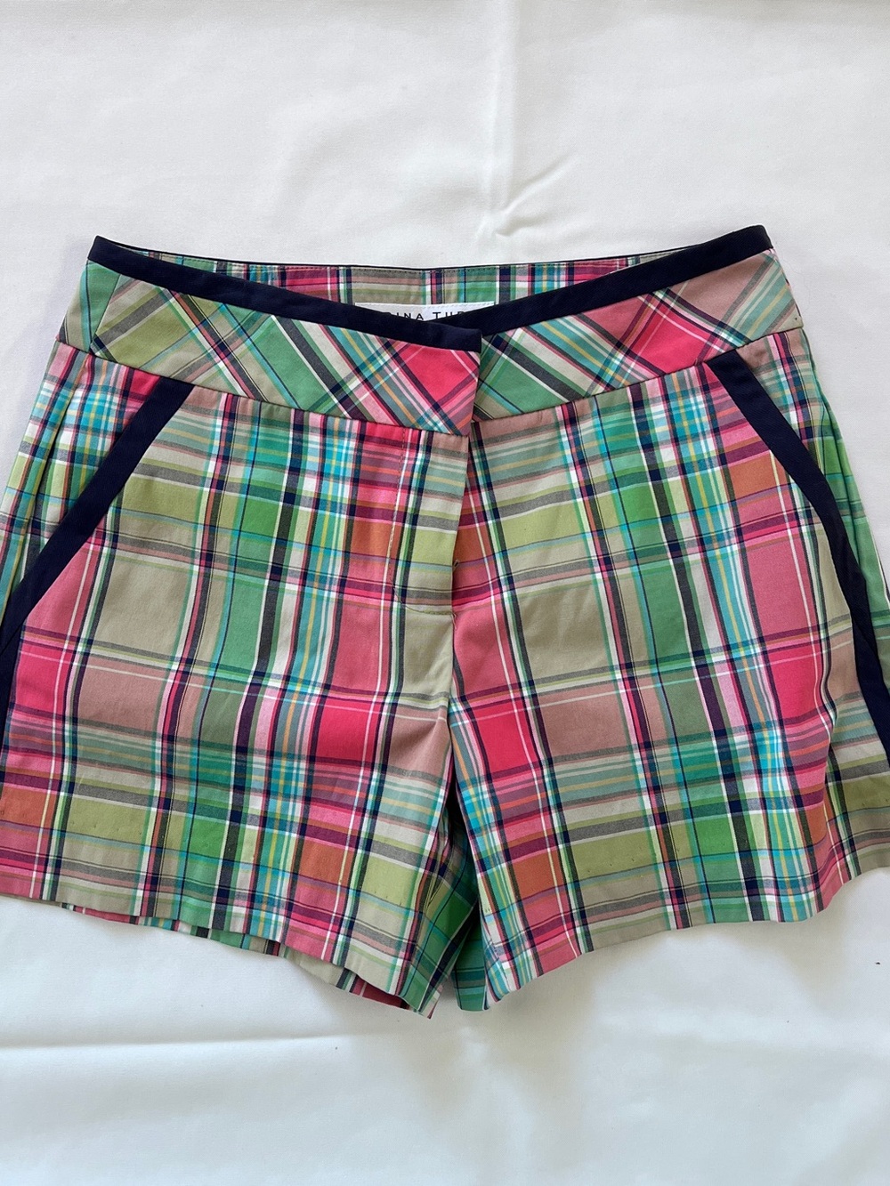 Trina Turk Plaid Mid-Rise Women’s Shorts - Multi Pink & Green
